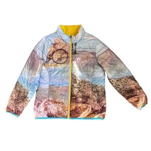 Reversible VINTAGE Mens Abstract Pattern Padded Jacket UK 44 2XL